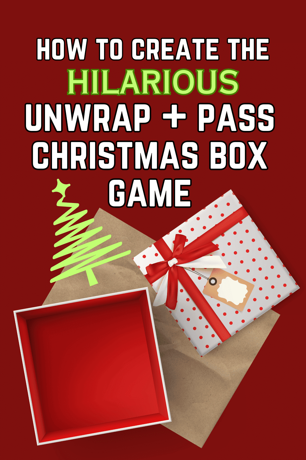 How To Make A Gift Pass Game For Christmas Games (Fun Dice Games) empty Christmas present box with text over it