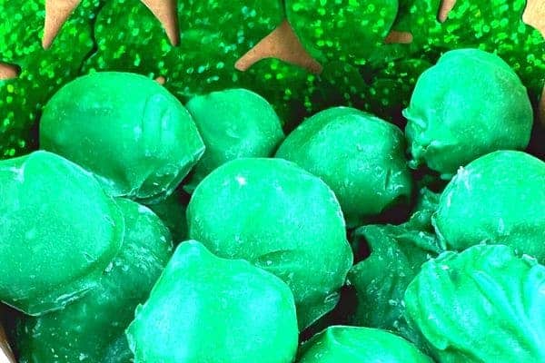 Leprechaun Poop Treats close up in a paper cup