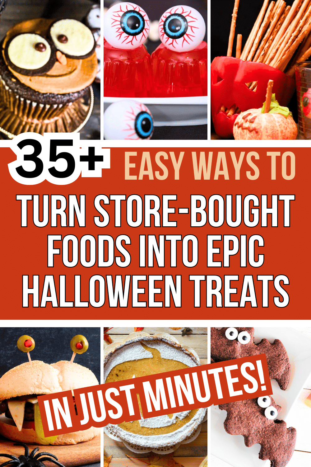 Easy DIY Store Bought Halloween Party Treat Hacks - different pictures of easy DIY Halloween food with text over them