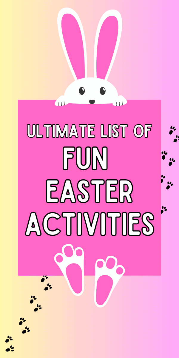 ULTIMATE LIST OF FUN EASTER IDEAS FOR KIDS AND FAMILY cartoon bunny holding text sign