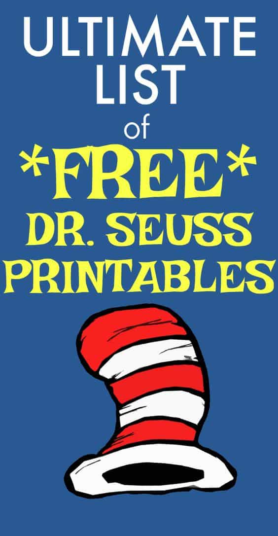 Dr Seuss Printables and Lessons cartoon artwork of Cat In Hat red and white hat