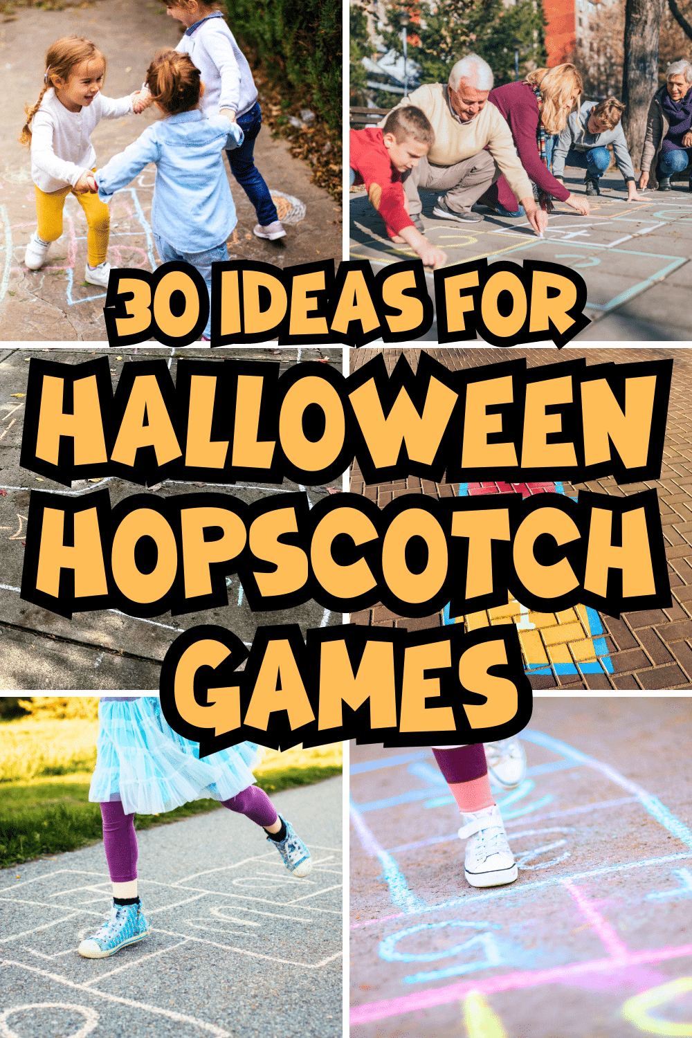Fun Halloween Game Ideas (HALLOWEEN HOPSCOTCH) different images of hopscotch on halloween