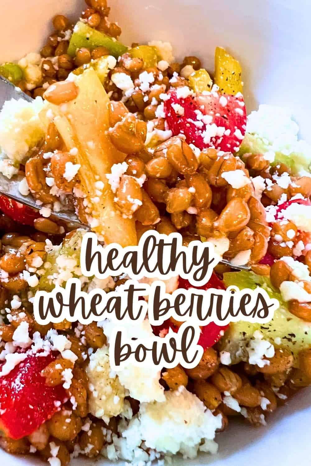 Wheat Berry Salad Bowl For Alternative to Rice In Healthy Bowls wheat berries being uses as a substitute for rice in a healthy bowl recipe with vegetables