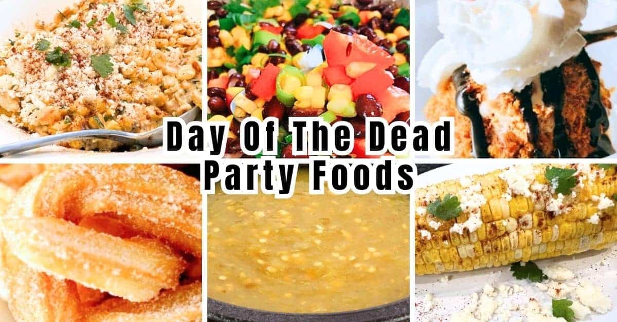 Day Of The Dead Party Food Ideas To Try text over different dia de los muertos recipes