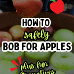 Apple Bobbing Games for Kids (Including Apple Bobbing Alternatives) - kid playing the bob apples game with text over it