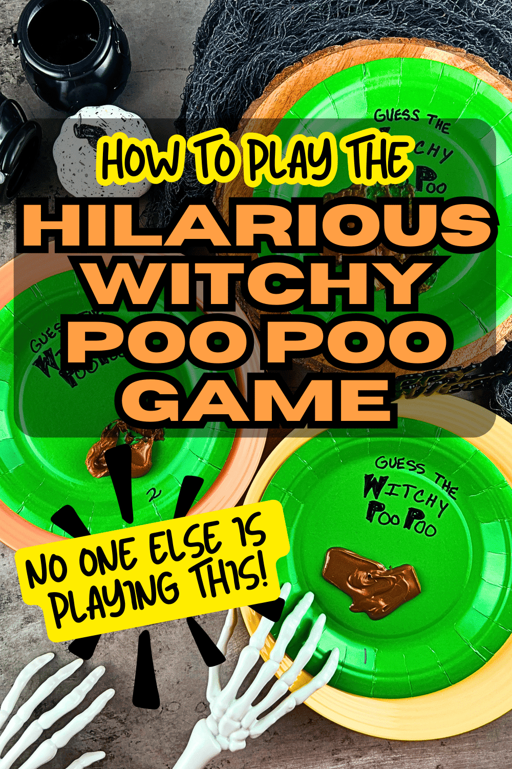 Fun Halloween Game For Family Gatherings Or Halloween Party Activities - TEXT OVER IMAGE OF WITCH POO GAME ON HALLOWEEN DECORATIONS TABLE