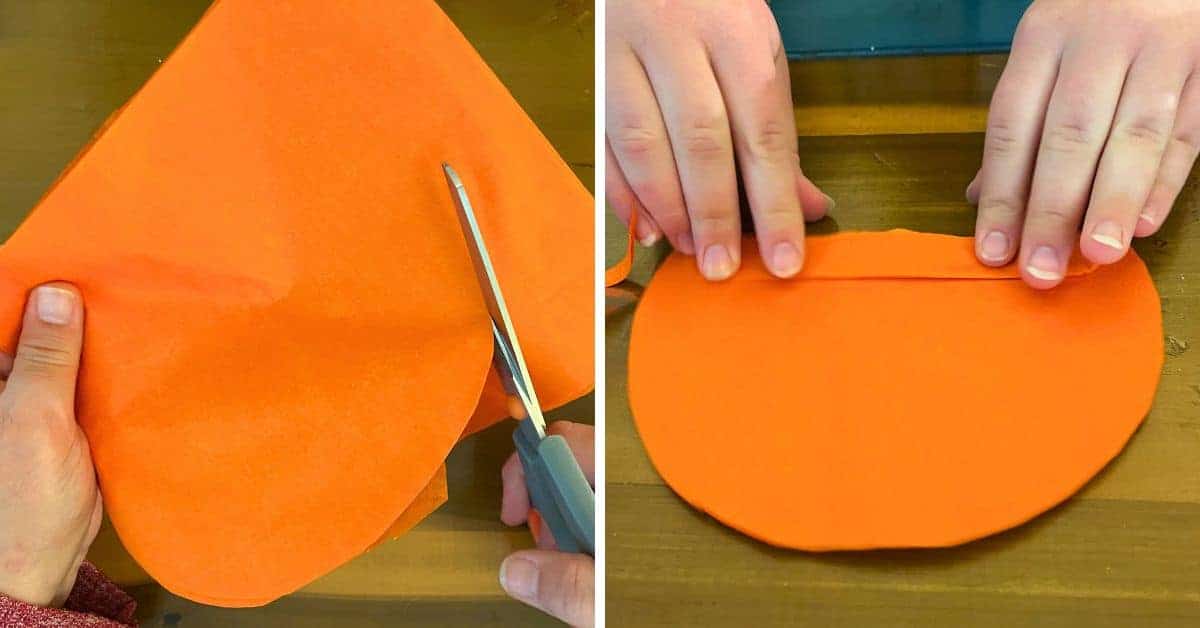 How To Make Tissue Paper Mini Pumpkins pictures of tissue paper craft pumpkins being cut and folded