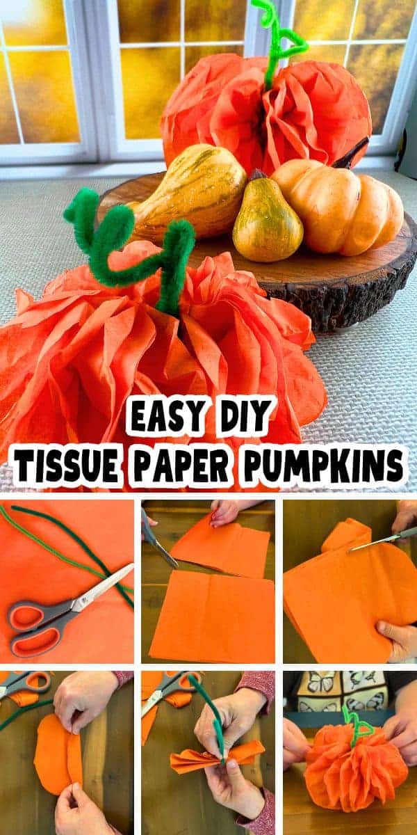 Tissue Paper Pumpkins DIY Tutorial Step By Step different pictures of tissue paper pumpkin steps