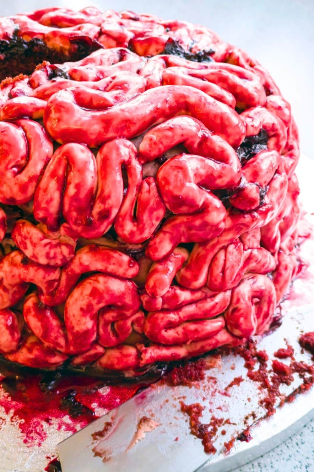 Zombie Brain Cake or Gross Intestine Cake on a plate