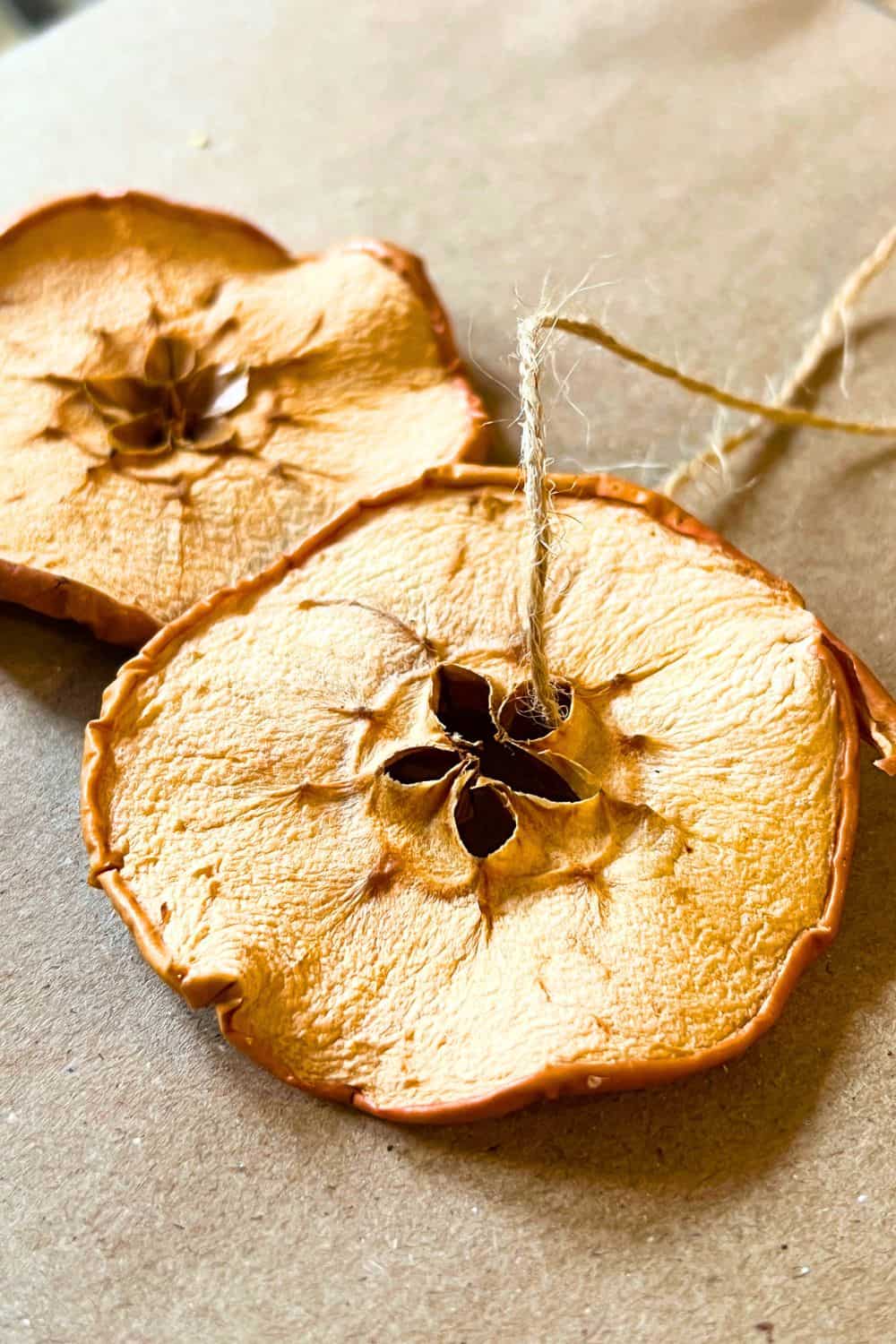 DIY Dried Apple Ornaments Crafts sitting on brown parchment paper