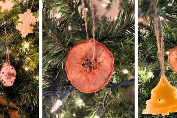 Handmade Dried Apple Ornaments For Christmas - different pictures of old-fashioned apple ornaments on Christmas trees