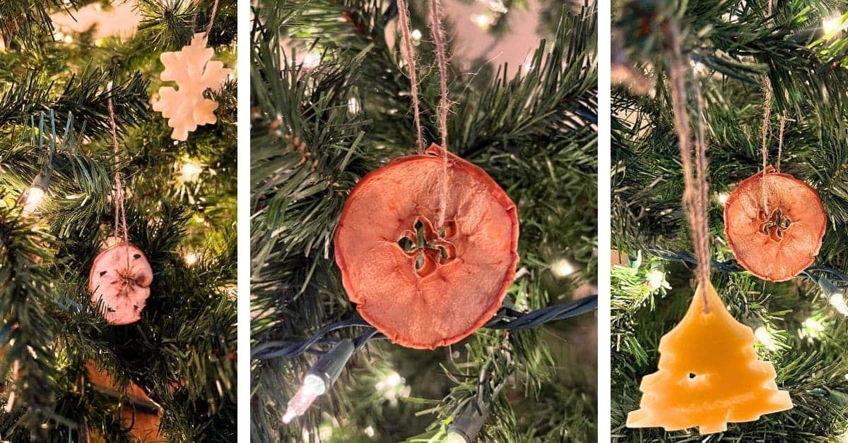 Handmade Dried Apple Ornaments For Christmas - different pictures of old-fashioned apple ornaments on Christmas trees