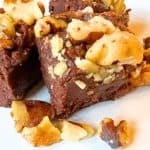 Creamy Chocolate Peanut Butter Fudge Easy 2-Ingredient Fudge Recipe pieces on a white plate