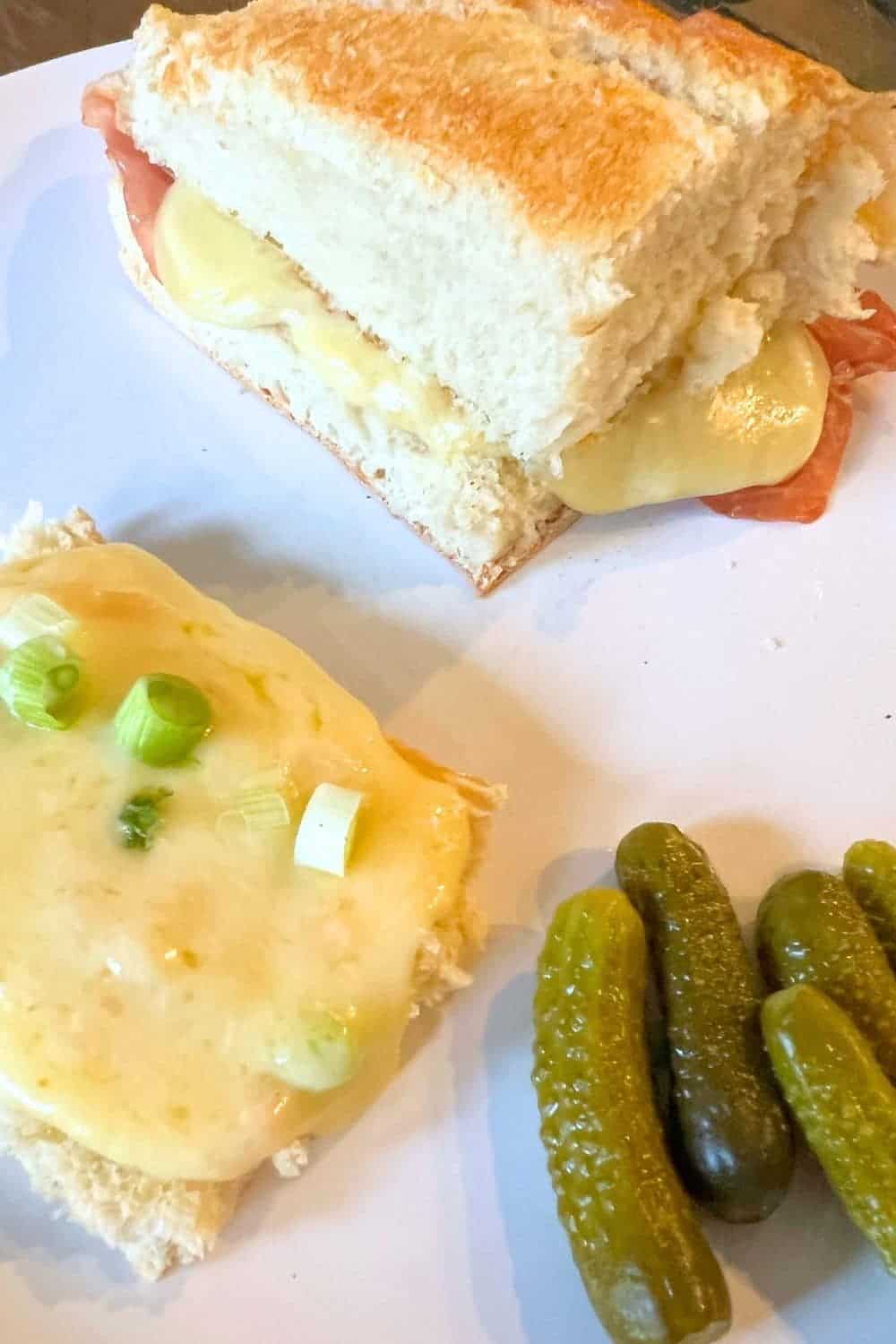 Homemade Raclette Sandwich Ingredients on a white plate