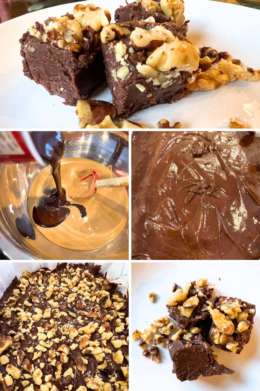 How To Make Fudge Step By Step Instructions (2 Ingredient Fudge Recipe) - different images of fudge recipe being made