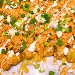 Best Buffalo Chicken Tater Tots Loaded Totchos Recipe on a baking sheet pan