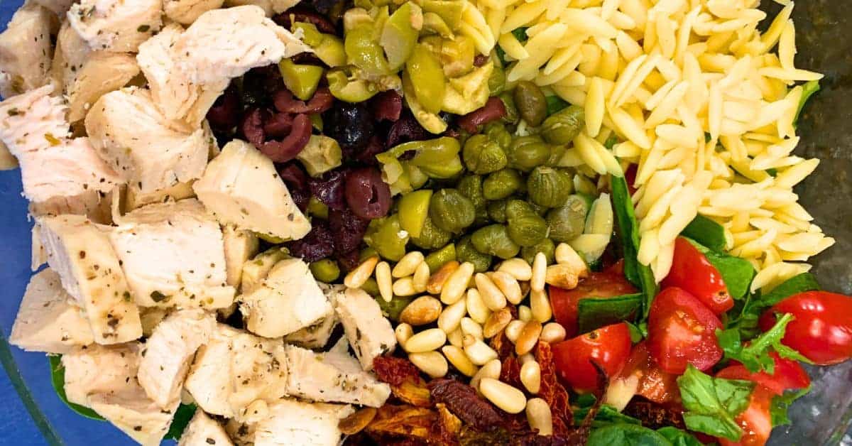 Orzo Salad Recipe With Chicken Copycat Macaroni Grill Insalata Florentine Recipe Ingredients top down picture