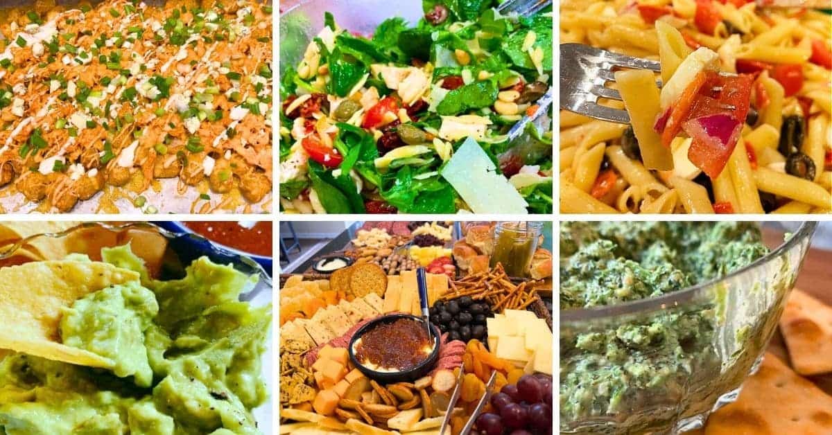 Easy Graduation Party Foods - different party finger foods, salads and charcuterie board for graduation parties