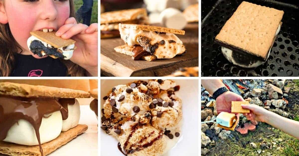Best S'mores Recipes For All Year - different pictures of smores from campfire smores to other s'more desserts
