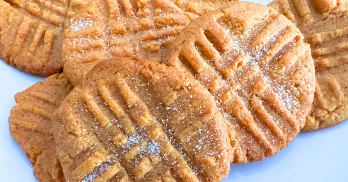 Easy 3 Ingredient Peanut Butter Cookies on a white plate