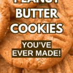 Easy Peanut Butter Cookie Recipe text over plate of 3 ingredient peanut butter cookies