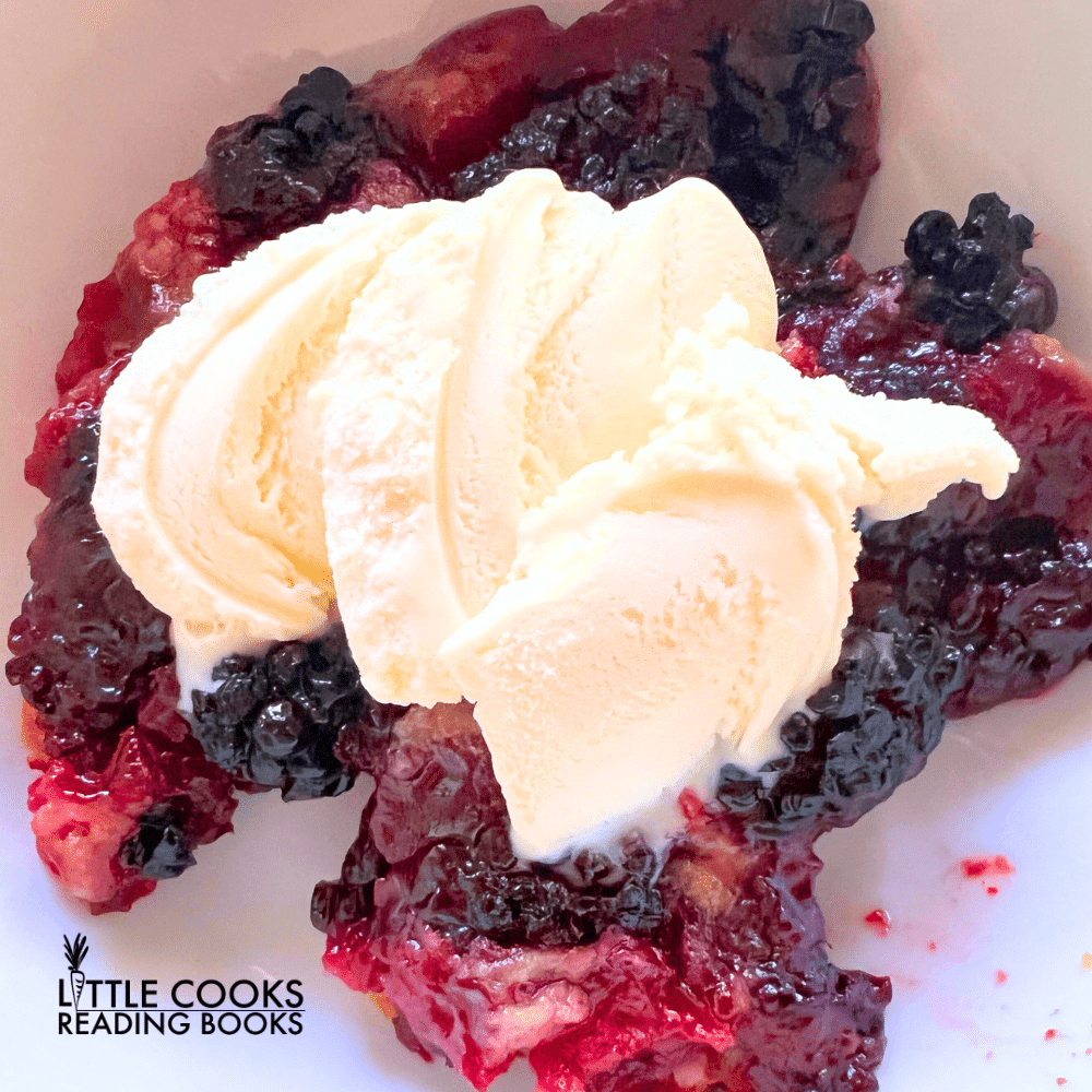 Tips For Making Blackberry Cobbler Homemade Dessert Recipe - warm blackberries cobbler in white bowl with vanilla ice cream on top