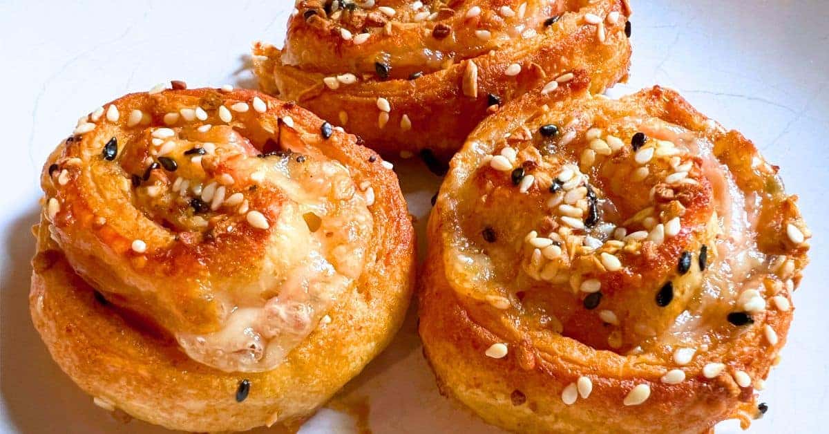 Air Fryer Everything Hot Ham And Cheese Pinwheels Recipe on a plate