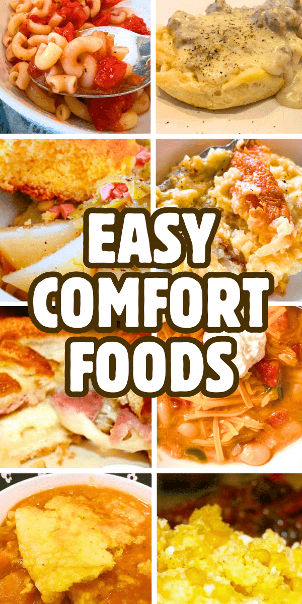 Cheap And Easy Dinner Recipes For Family Comfort Foods On A Budget - different images of comfort food recipes with text over it