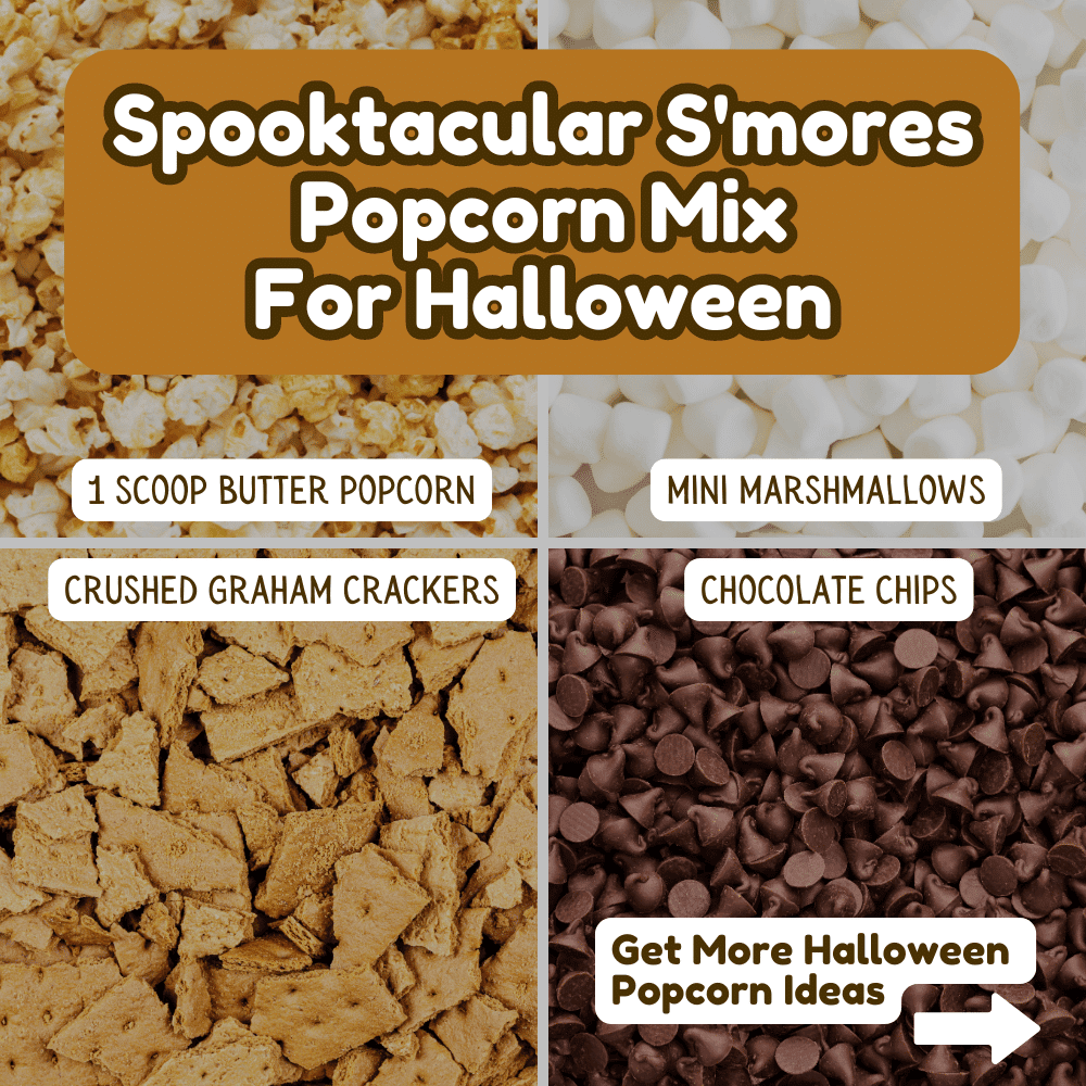 Halloween Party Treats or Fall Bonfire Party Snacks - recipe for Halloween popcorn bar snacks with text over it