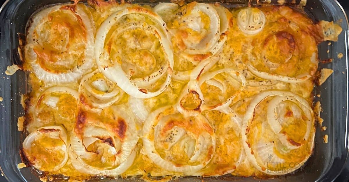 Traditional Tennessee Onions Southern Recipe picture in a casserole dish from top down