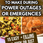 15 Emergency Food Recipes With Shelf Stable Food From Pantry Cooking - Things to stockpile for an emergency for pantry cooking recipes - collage of emergency food recipes for Emergency Preparedness Food Storage and Emergency Prep Checklist for Food Stockpile