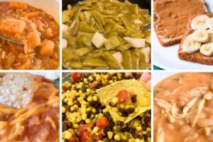 Easy Pantry Recipes For Emergencies Or Power Outage Cooking Prepping - collage of different frugal pantry cooking recipes for short term survival food storage preppers pantry foods