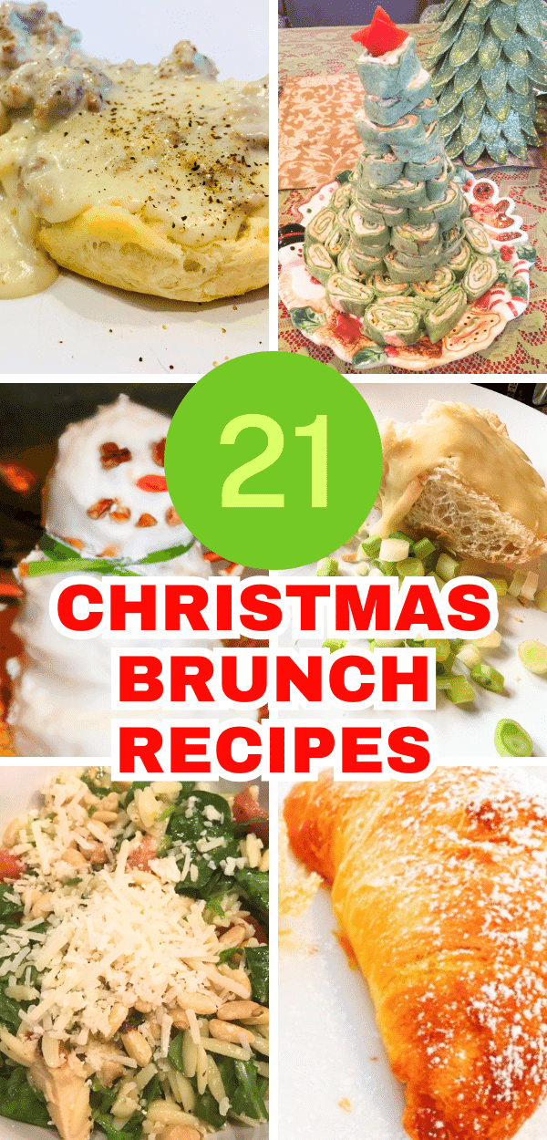 Christmas Brunch Recipes and Christmas Breakfast Ideas - different pictures of holiday Food For Brunch Breakfast with text overlay