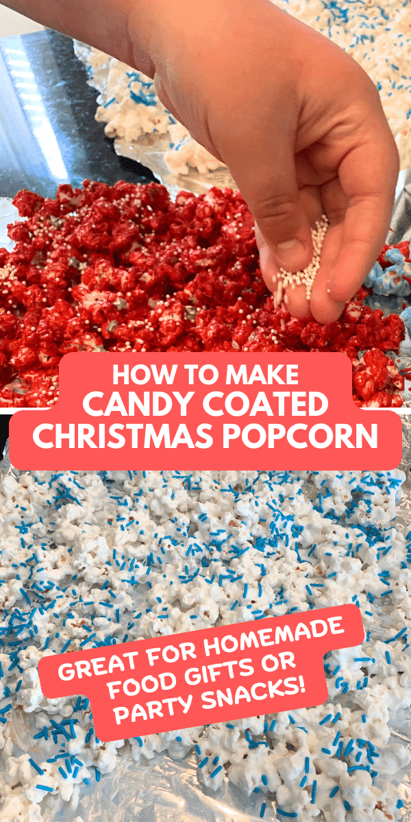 DIY Christmas Crunch Christmas Popcorn Recipes - red christmas popcorn and white and blue christmas popcorn - great for Fun Christmas Foods Christmas Treats To Make with Kids or Cute Christmas Snacks For Party Or Christmas treats to sell