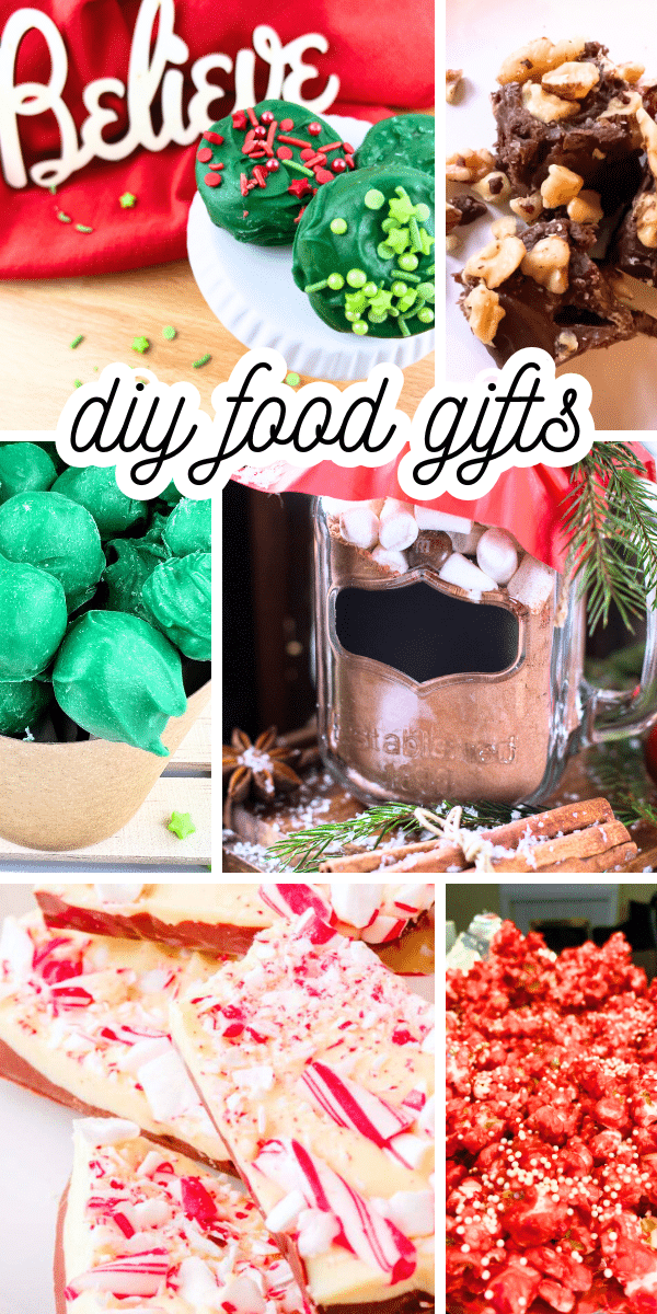 Easy Homemade Food Gifts for Christmas Baskets and DIY Gifts - collage of pictures of DIY Homemade Food Gifts for Homemade Goodies Gift Basket, Jarred Gifts Christmas, Homemade Gifts For Christmas, Simple Holiday Food Gift Ideas, Diy Food Gifts In A Jar, Gifts For Holidays like Jarred Homemade Hot Chocolate Mix for Jar Gift Mixes and DIY GIFTS for Christmas Gift Ideas