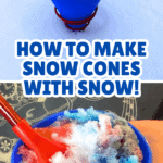 how to make snow cones with snow and homemade shaved ice syrup recipe - 2 images of homemade snowcones made from winter snow like snow ice cream recipes - fun kids activities for winter snow play