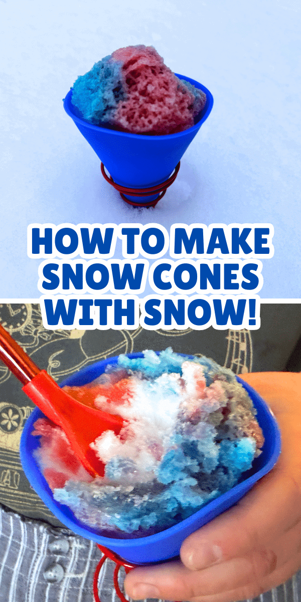 how to make snow cones with snow and homemade shaved ice syrup recipe - 2 images of homemade snowcones made from winter snow like snow ice cream recipes - fun kids activities for winter snow play