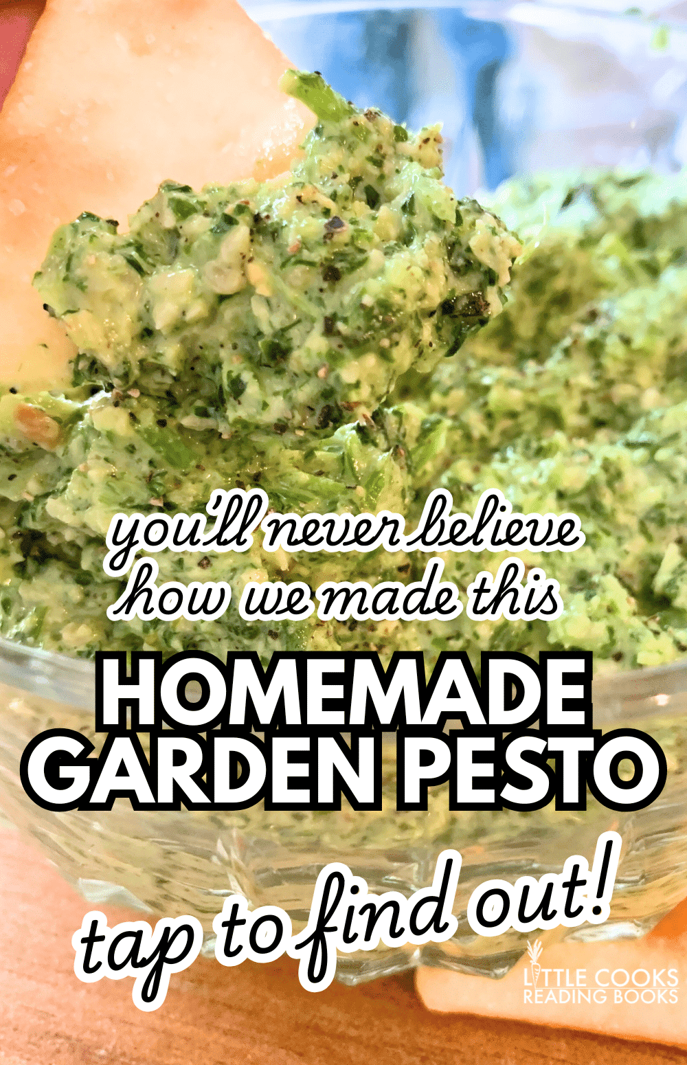 homemade garden pesto in a bowl with a cracker for fresh summer solstice recipes
