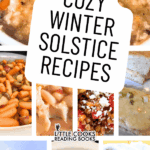 collage of winter solstice menu recipes for winter solstice party or yule celebrations