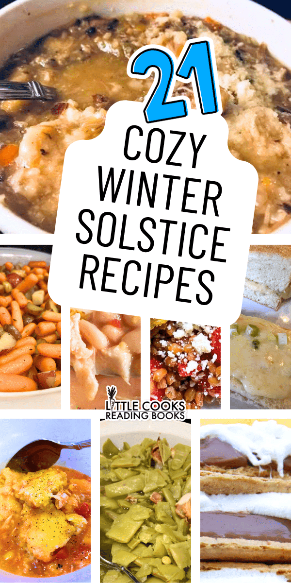 collage of winter solstice menu recipes for winter solstice party or yule celebrations