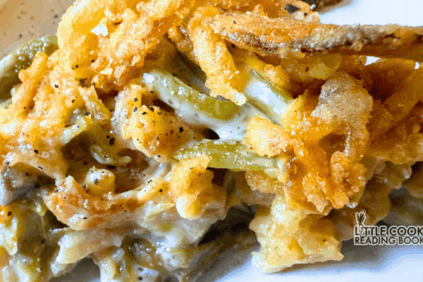 best green bean casserole recipe on a holiday plate