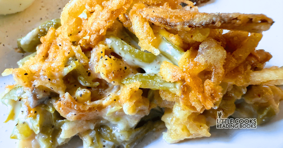 best green bean casserole recipe on a holiday plate