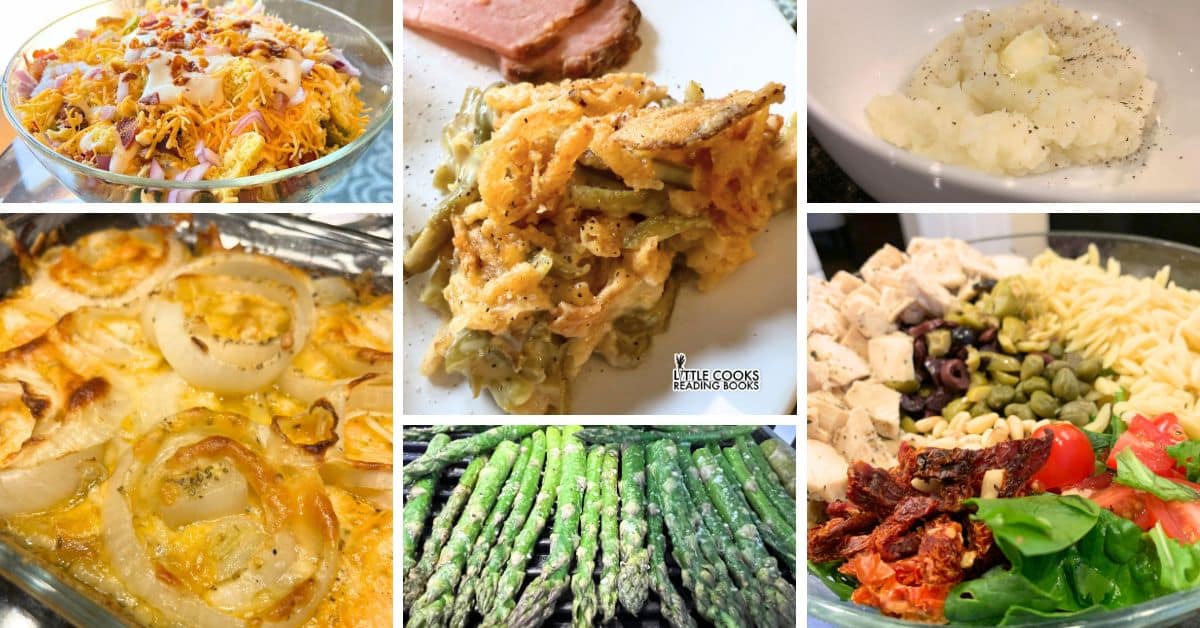 collage of Thanksgiving side dishes for easy Friendsgiving recipes