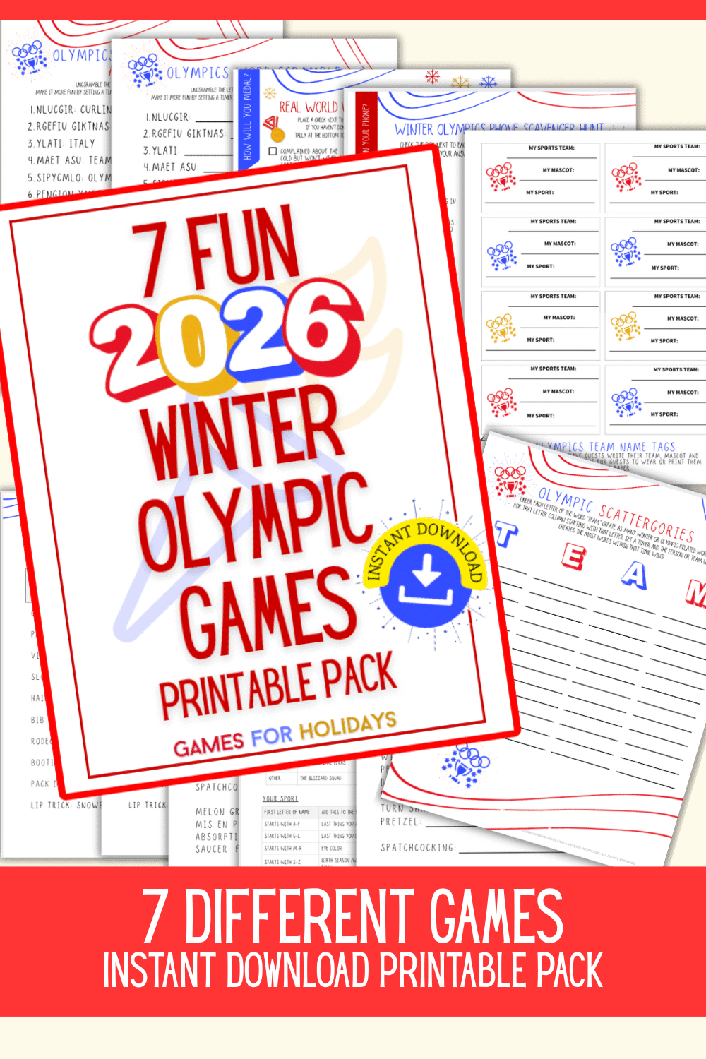OLYMPIC GAMES PRINTABLE winter games printable party game pages