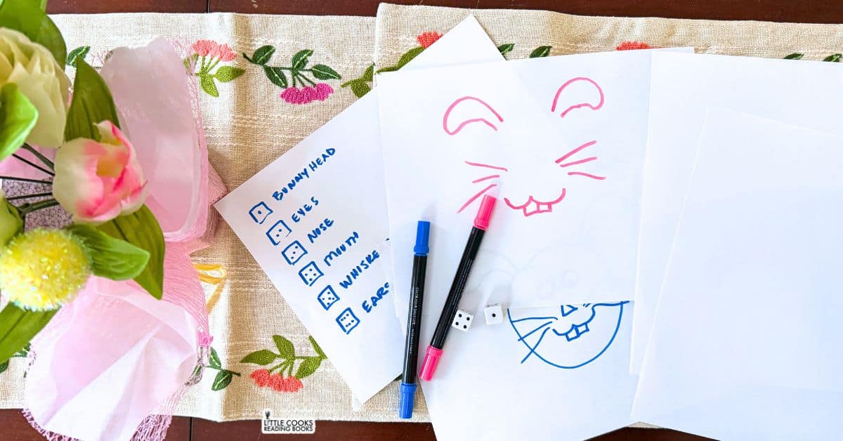 Roll a Bunny Easter Game Low Prep Roll-a-Bunny Easter Game With Supplies You Have At Home on an Easter Party Table