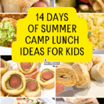 collage of different lunch box recipes and bento box ideas for easy summer camp lunch ideas for kids summer snacks