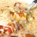 bacon corn chowder creamy soup recipe in a soup bowl