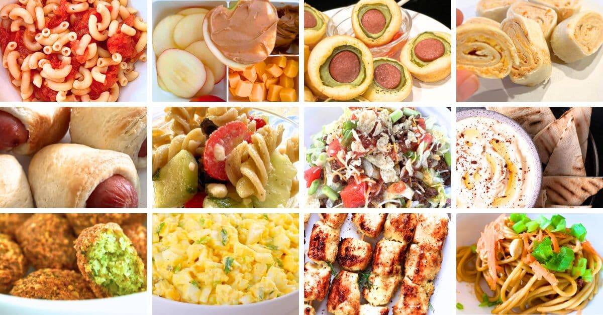 Easy Summer Camp Lunch Ideas collage of different lunch box recipes and bento box ideas for easy summer camp lunch ideas for kids summer snacks