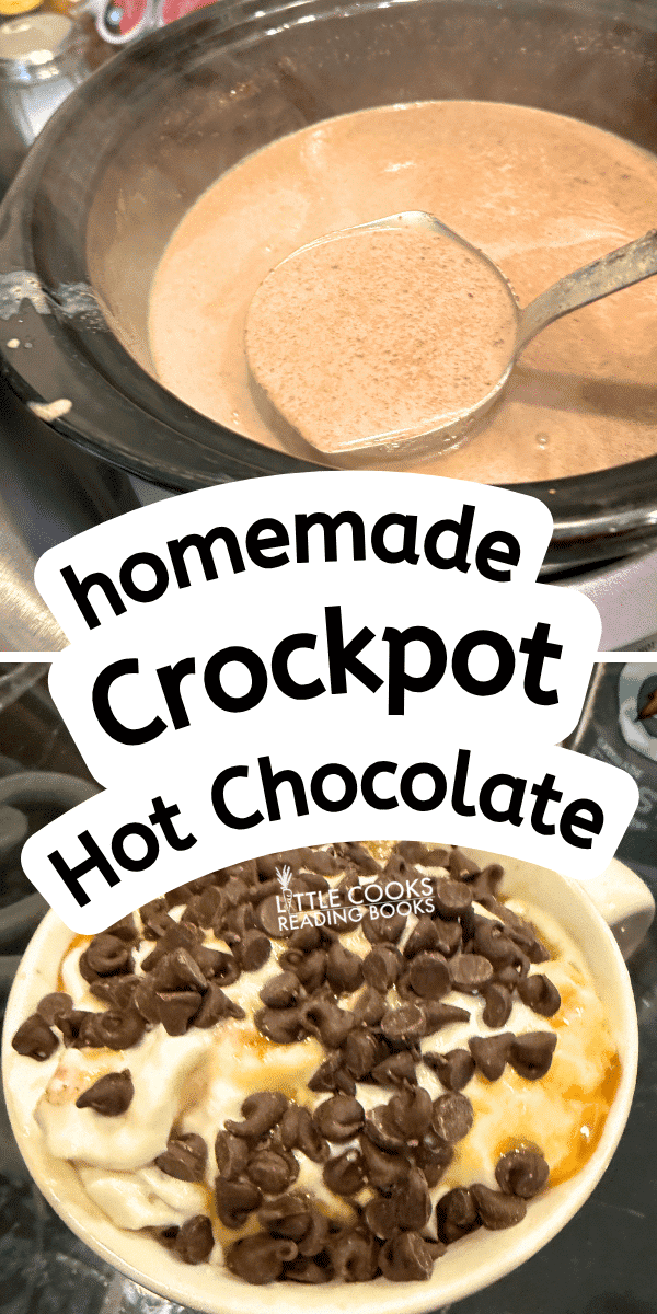 Homemade Hot Chocolate in the Crock Pot crockpot hot chocolate with a cup of hot cocoa with toppings
