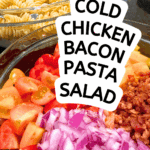 bacon chicken pasta salad ingredients in bowls for easy recipes